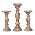 thumbnail image 3 of Handmade Mango Wood Eco-friendly Traditional Medium Burnt Set Of Three 9",12" & 9" Pillar Candle Holder, 3 of 7