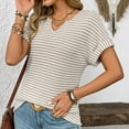 thumbnail image 4 of yunLCZ Casual Tops Everyday Low Price Womens Casual Cap Short Sleeve Tops Trendy Summer V Neck Loose Striped Casual Basic T Shirts Tee Blouses Everyday wear simple women's T-shirts, 4 of 7