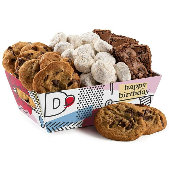 David’s Cookies Happy Birthday Cookies Gift Basket - Deliciously Flavored Assorted Cookies in a Lovely Gift Crate - Gourmet Chocolate Chip Cookies, Butter Pecan Meltaways, Choco Chip Brownies