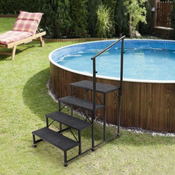 Modern Porch Steps with Handrails Swimming Pool Ladder Above Ground 4 Steps