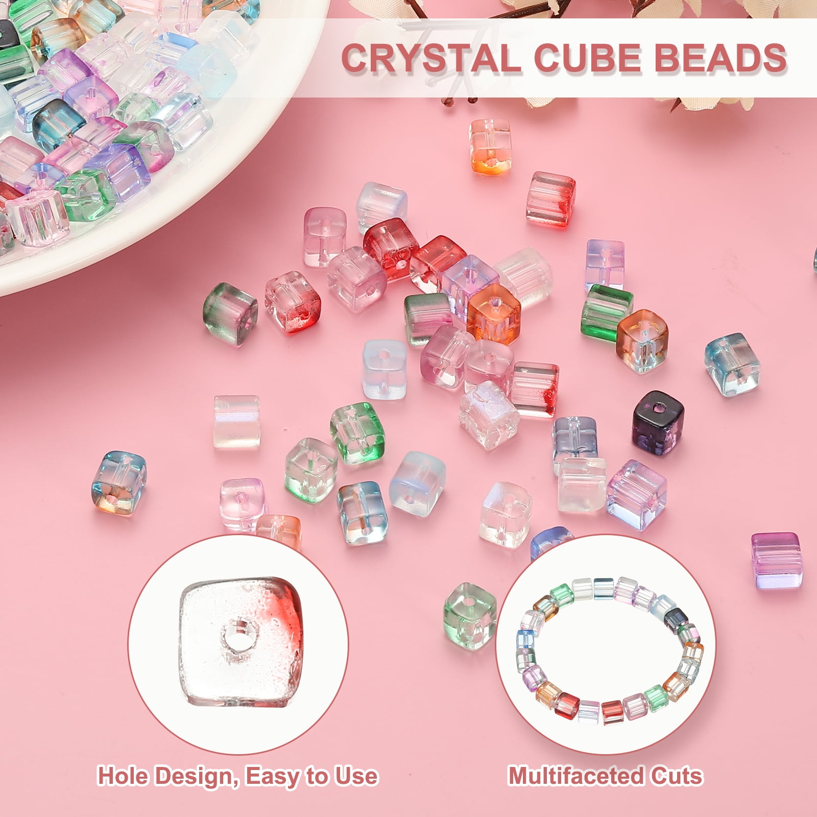 Uxcell 500 Pcs Crystal Cube Beads, 7mm Clear Glass Faceted Square Spacer Beads Craft Making Supplies for Jewelry DIY Bracelet Earring Necklace, Blue Purple
