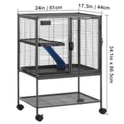 KFFKFF 34 Metal Mobile Ferret Home, Spacious Double-Deck Habitat, Includes Ramps & Tray, Simple Assembly, Ideal for Rats, Hamsters, Guinea Pigs, Chinchillas, Squirrels, Hedgehogs, Bunnies