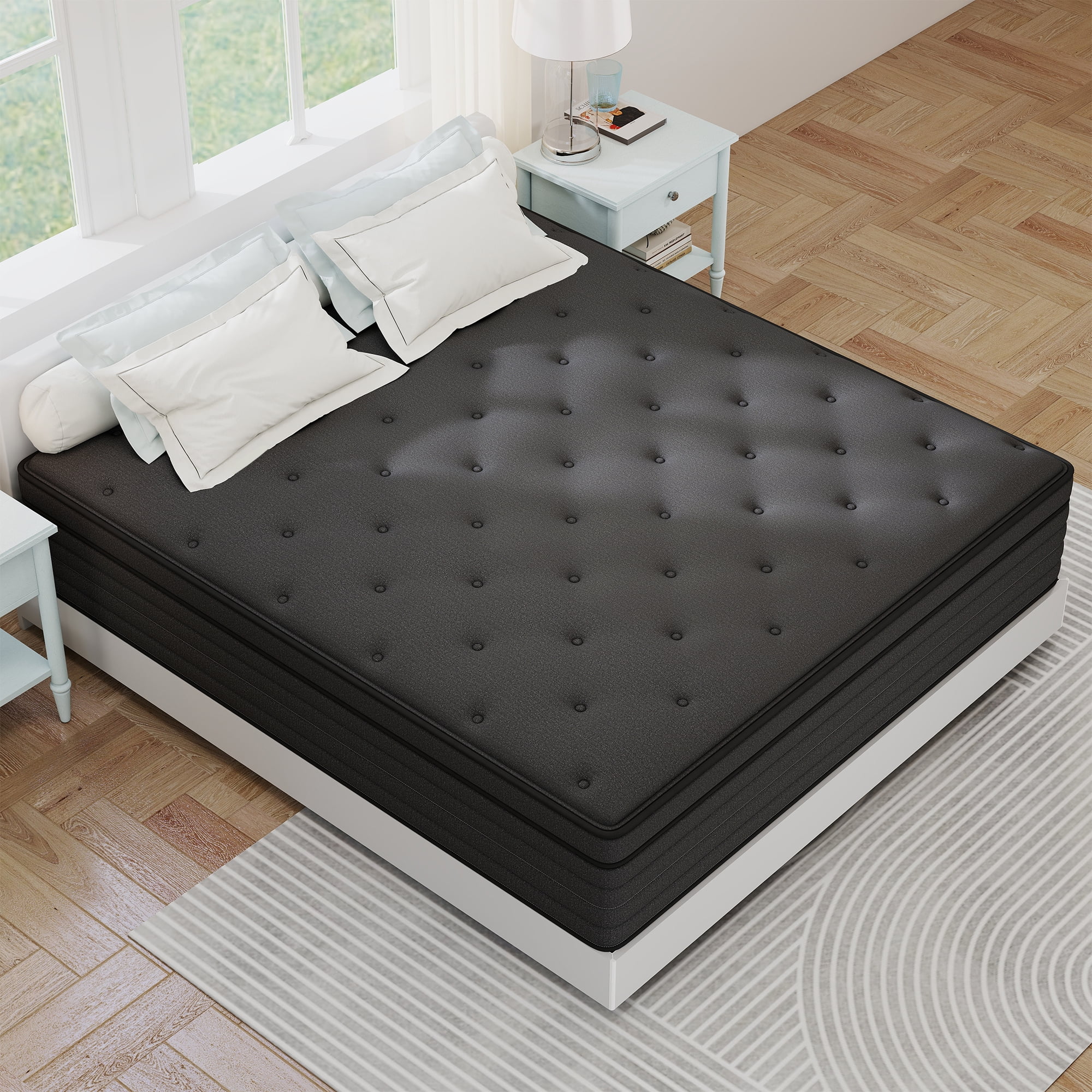 Kviwasha 12 inch Queen Mattress in a Box, Hybrid Gel Memory Foam with Individually Wrapped Pocket Coils, Medium Firm, Pressure Relief, Cooling Sleep Support for Adult