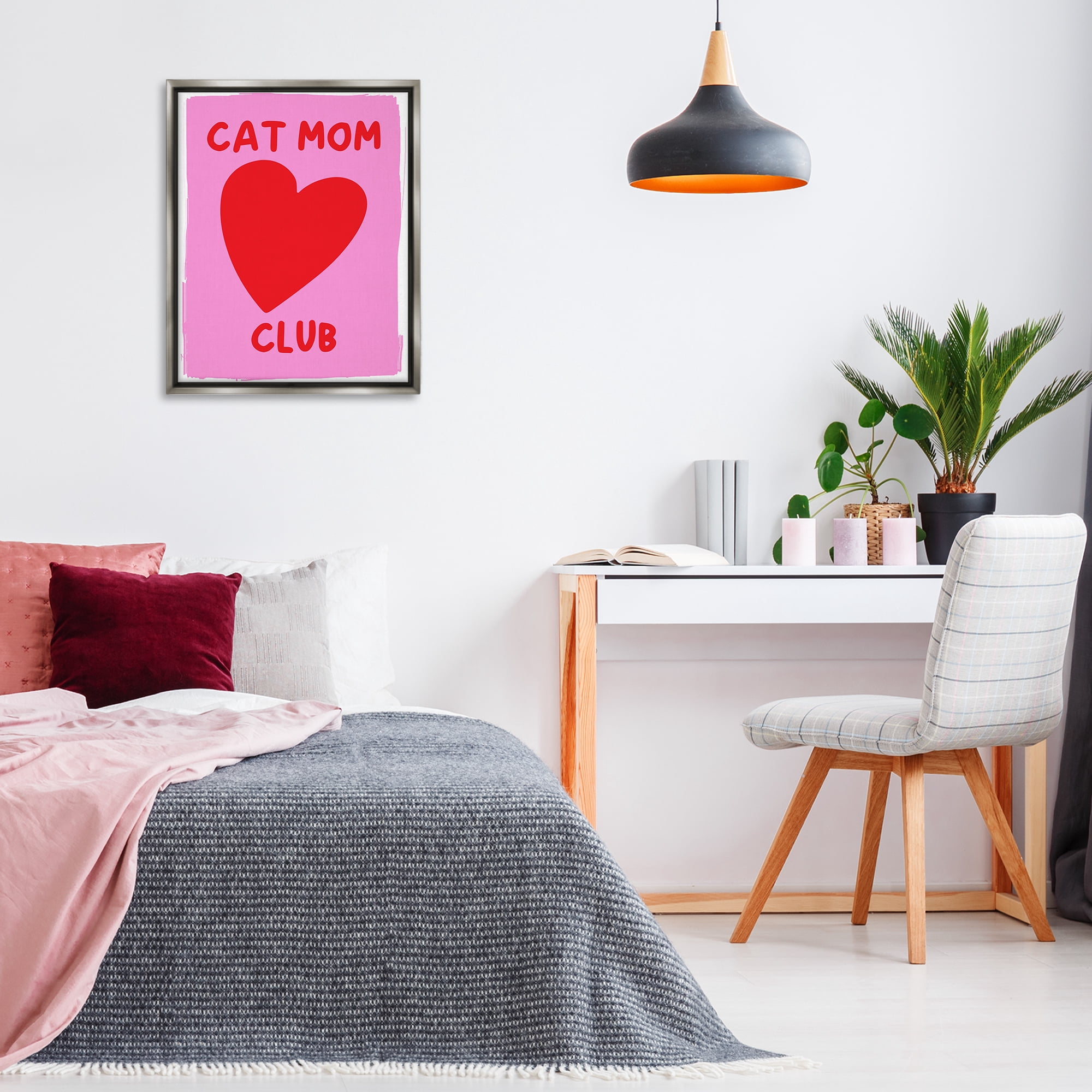Stupell Industries Cat Mom Club Heart Text & Numbers Painting Gray Floater Framed Canvas Art Print Wall Art, 25 x 31
