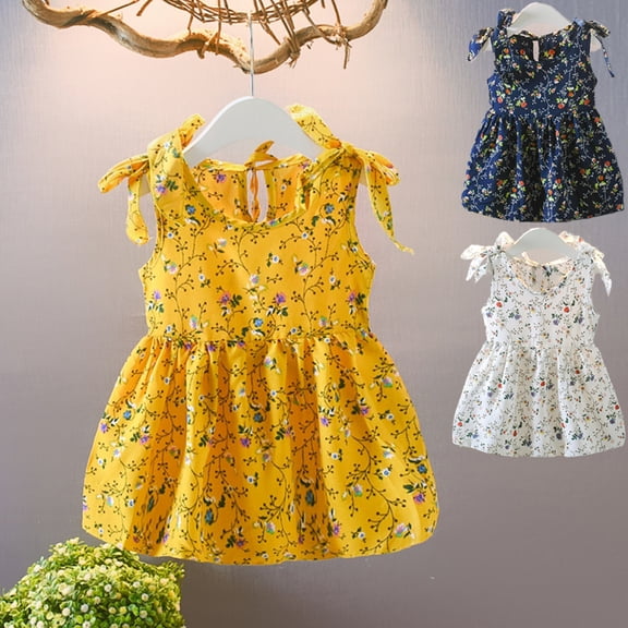 Gyratedream Kids Baby Girls Floral Strap Princess Dresses Summer Sleeveless Dress,1-5Y