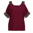 thumbnail image 5 of LoyisViDion Women Casual Leopard Print Blouse Short Sleeve V-Neck Cold Shoulder Shirt Blouse Tops Clearance Red S, 5 of 6