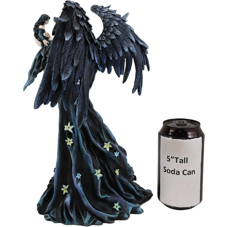 Ebros Gothic Raven Crow Angel in Black Floral Gown Statue