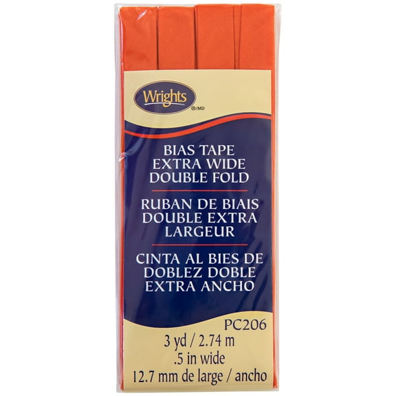 Wrights 1/2" Orange Extra Wide Double Fold Bias Tape, 3 yd