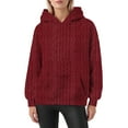 thumbnail image 6 of Womens Oversized Knitted Hoodies, Long Sleeve Pullover for Women Fall Fashion Hollow Solid Color Crewneck Hooded Sweatshirts with Pockets, 6 of 6