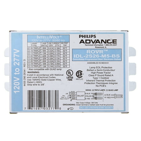 - Advance Ballasts IDL-2S26-M5-BS Rovr Intellivolt Electronic Fluorescent Ballast