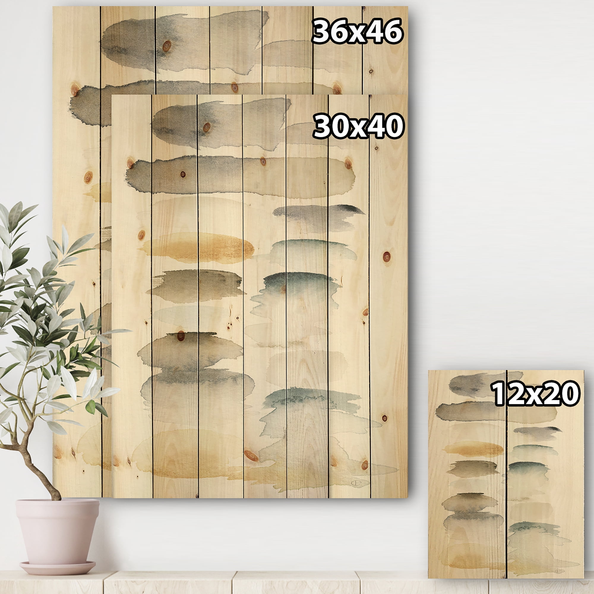 Designart 'Watercolor Geometric Swatch Element VI' Mid-Century Modern Transitional Print on Natural Pine Wood
