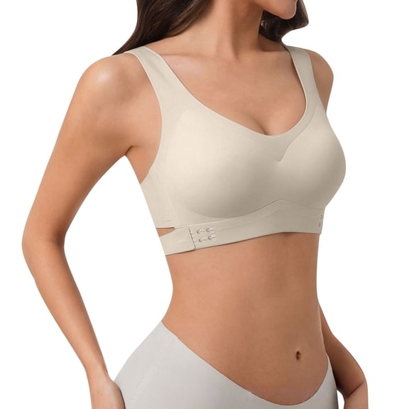 Weikingp Front Closure Bras for Women Padded Push up Bra Sleep Bras Cotton Sports Bras for Women Stretchy Bra T-shirt Bra Front Closure Bras for Seniors Beige L