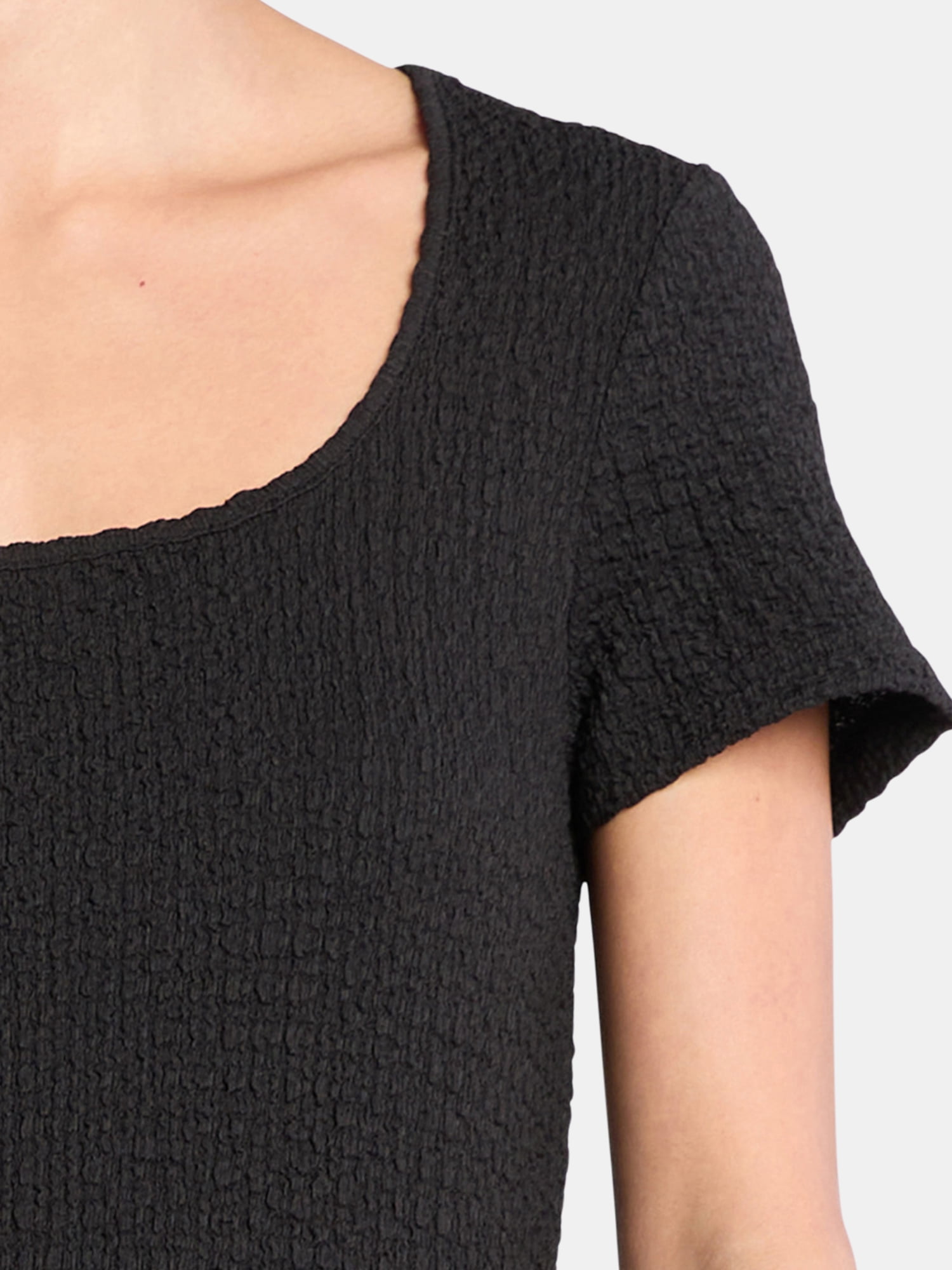 Time and Tru Women's Square Neck Pucker Tee with Short Sleeves, Sizes XS-XXXL