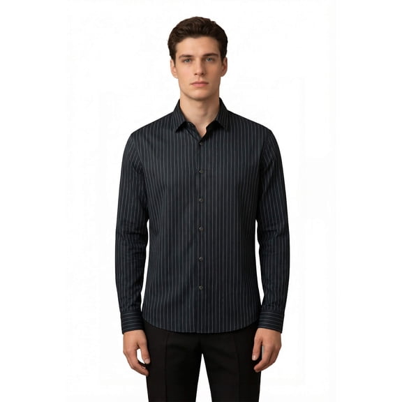 Cloudstyle Men's 80s Stretch Non-Iron Pinstripe Dress Shirt - Business Casual Slim Fit Button Down Shirt with Spread Collar
