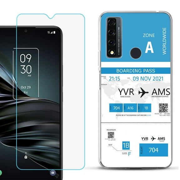 Slim-Fit Fashion Phone Case for TCL 20 XE, with Tempered Glass Screen Protector, by OneToughShield ® - Boarding Pass
