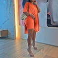thumbnail image 2 of Womens Shorts Set Casual Oversized Short Sleeve Solid Split Tops Slim Shorts Casual Suit Summer Outfits For Women Orange XXL, 2 of 5