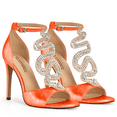 thumbnail image 4 of YOWMNS Women's Elegant Rhinestone Snake T-Strap Open Toe High Heels Stiletto Heeled Sandals Peep Toe Sexy Party Shoes (Orange,10), 4 of 5