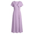 thumbnail image 6 of YuXingFu Womens Cotton Dresses with Sleeves Maxi V-Neck Plus Size Womens Dress Short Sleeve Solid Color Slim Fit Long Casual Summer Purple S, 6 of 6
