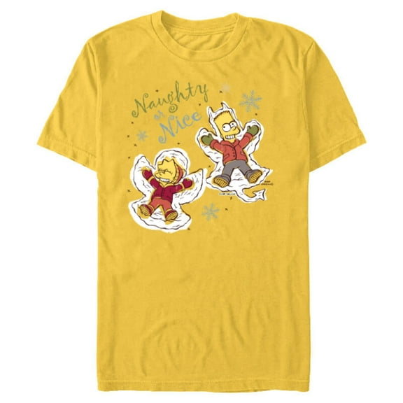 The Simpsons Bart and Lisa Christmas Holiday Naughty or Nice - Short Sleeve Blended T-Shirt for Adults - Customized-Yellow