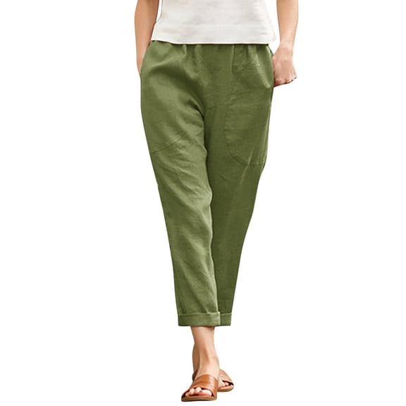 Women's Pants Fashion Casual Pants For Women Cotton Pocket Cropped Straight Leg Crop Ladies Casual Long Loose Pant Slacks