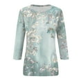 thumbnail image 5 of AOOCHASLIY 2024 Women New Tops Three-quarter Flared Sleeve V-neck Floral Printing Shirt, 5 of 5