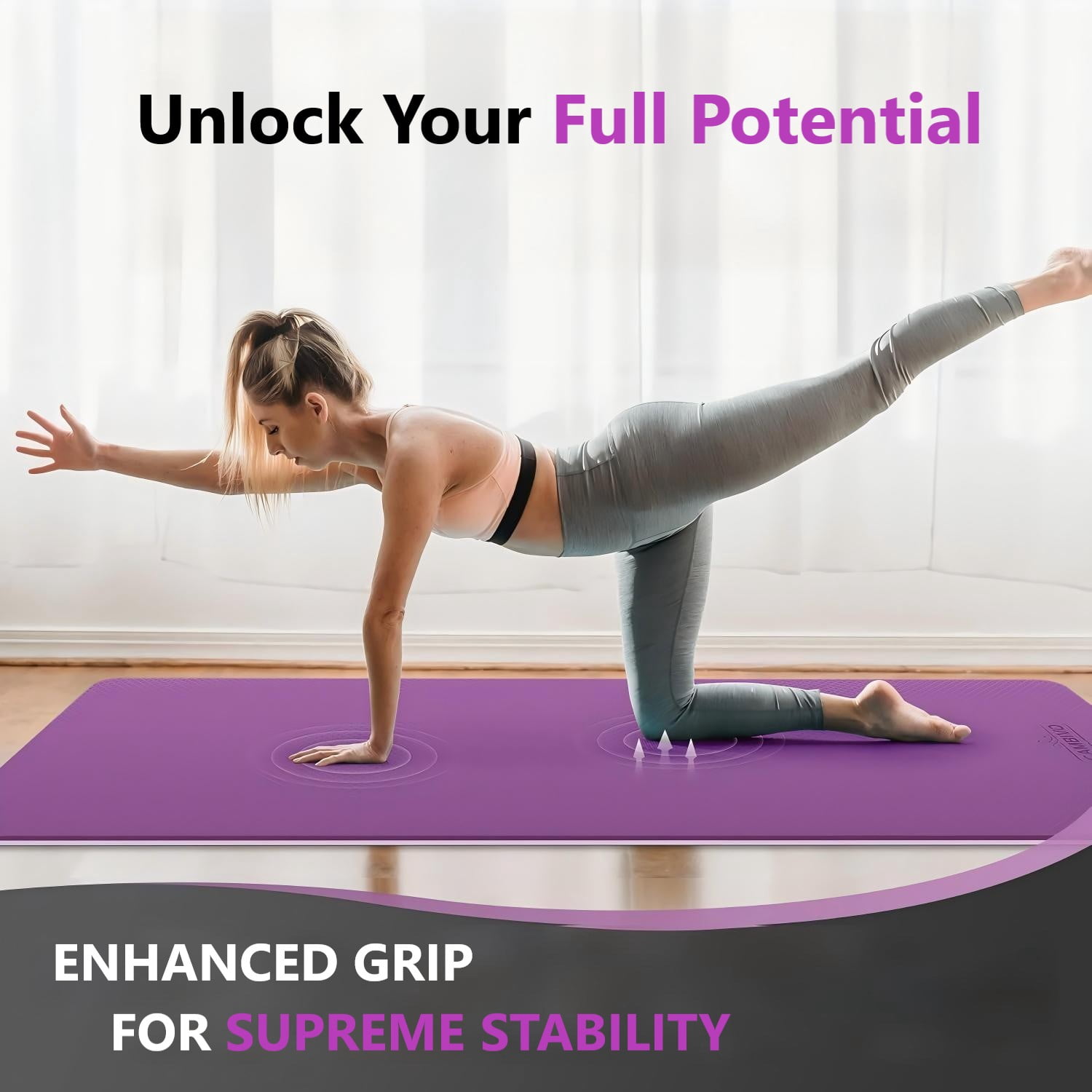 Behome Yoga Mat Non Slip, Anti-Tear 1/3" Exercise Mat with Strap and Storage Bag, 72” x 24” Thick Fitness Mat for Pilates, Stretching, Floor & Fitness Workouts