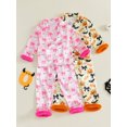thumbnail image 3 of RUINIXCW Toddler Baby Girl Halloween Silk Stain Pajamas Set Kids Fall Sleepwear Ghost Pumpkin Fur Cuffs Long Sleeve Button Down Shirt and Pants Set Homewear Loungewear 1-6 Years, 3 of 9