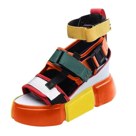 

Tangnade Casual Shoes Womens Open Toe Platform Casual Shoes Wedge Colorblock Ankel Strap Sandals