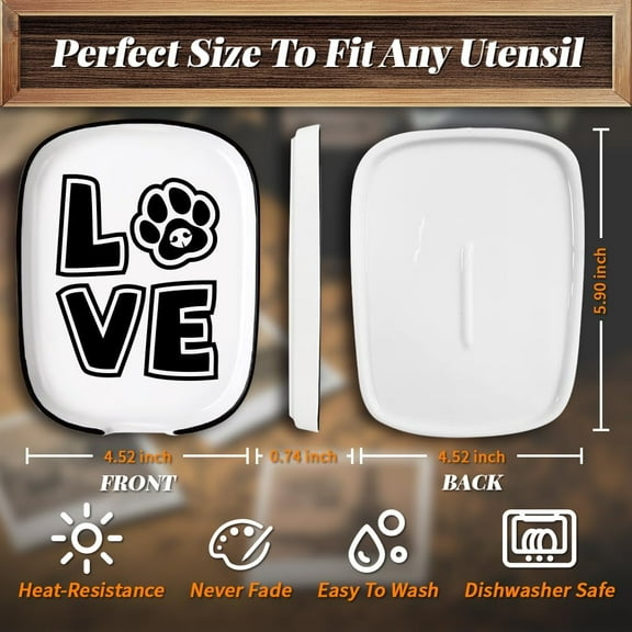 Spoon Rest for Stove Top Love with Dog Paw Pattern 4.52"x5.9" Large Spoon Holder Heat Resistant Utensil Holder Kitchen Counter Decor for Cooking Lover