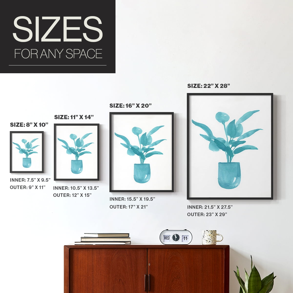 Watercolor House Plant VI Framed Print in Black Solid Wood 22 x 28 Framed Print