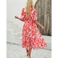thumbnail image 4 of Alsol Lamesa Women's Summer Beach Vintage Floral Print Boho Dress Short Sleeve Midi Dress Sundress Orange, 4 of 6