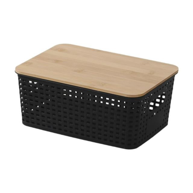 Cesta de almacenamiento tejida, cesta de almacenamiento, organizador de decoración del hogar, contenedor para organizar el gabinete, el dormitorio, la Negro