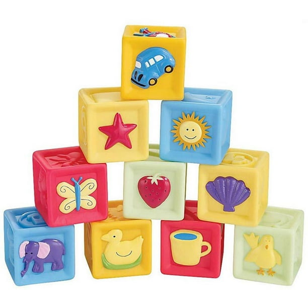 Juguetes de bloques para bebés no tóxicos de plástico blando cubo de dibujos animados construcción niños educativos bloques de goma suave 10 unids / set Speravity WJ2931-00