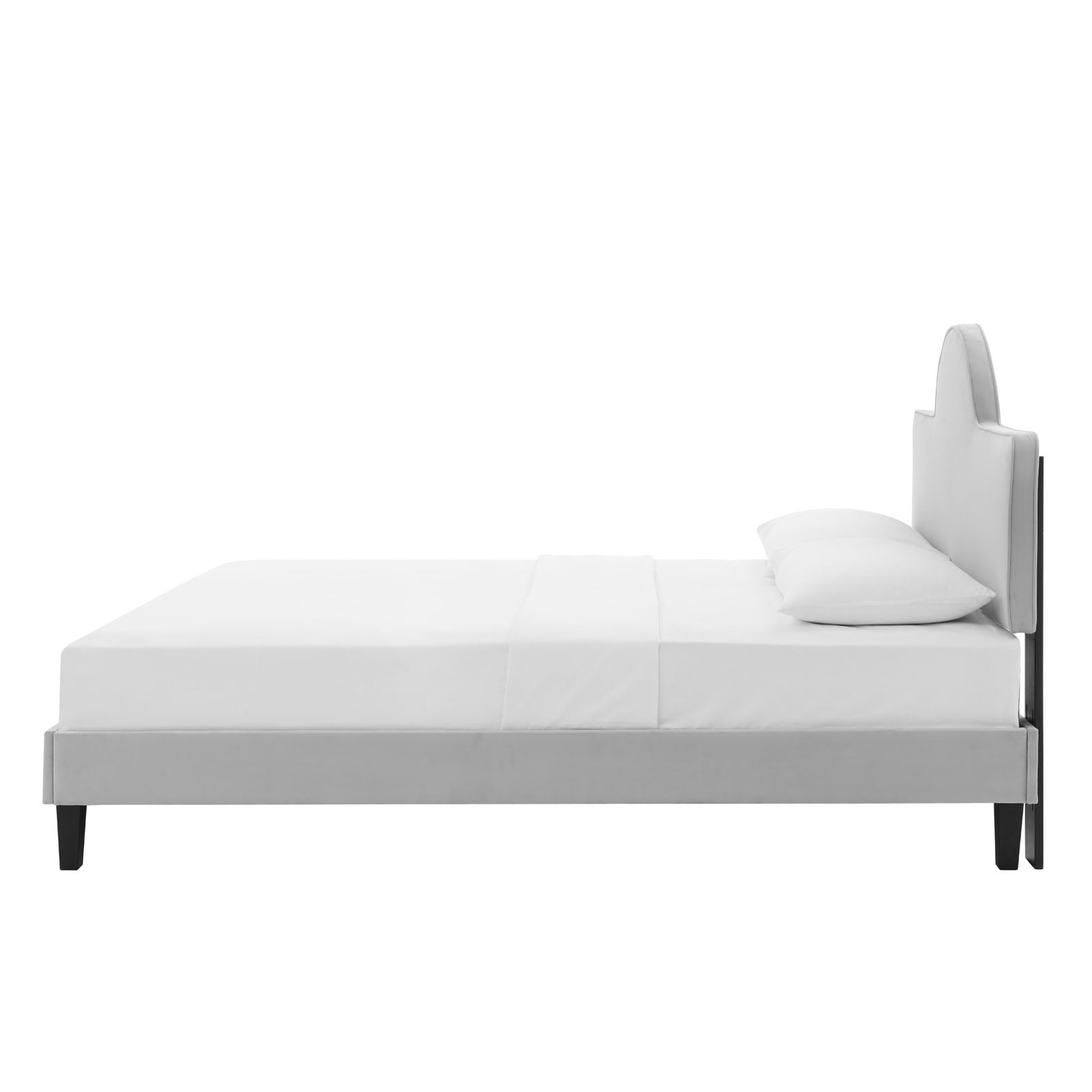 Platform Bed Frame, King Size, Grey Gray, Velvet, Modern Contemporary, Bedroom Master Guest Suite Room