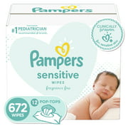 Pampers Baby Wipes Sensitive Perfume Free, 12X Pop-Top, 672 Ct
