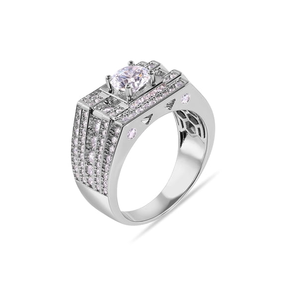 Rhodium Plated 925 Sterling Silver Clear CZ Studded Top 12mm Ring White Jewelry Female Size 10