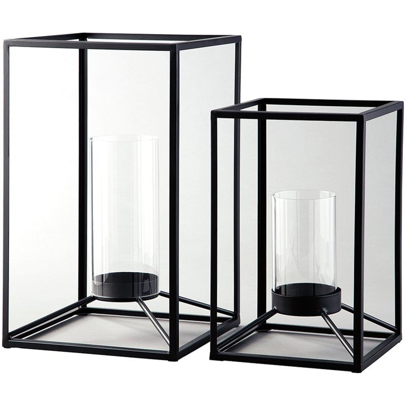 Bowery Hill Modern 2 Piece Metal and Glass Lantern Candle Holder Set