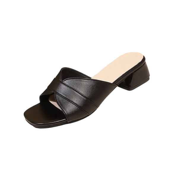 RXMEKW Slide Sandals for Women with Low Block Heel, Crisscross Strap Open-Toe Mule Slippers in Black or White for Casual Wear and Indoor Outdoor Use