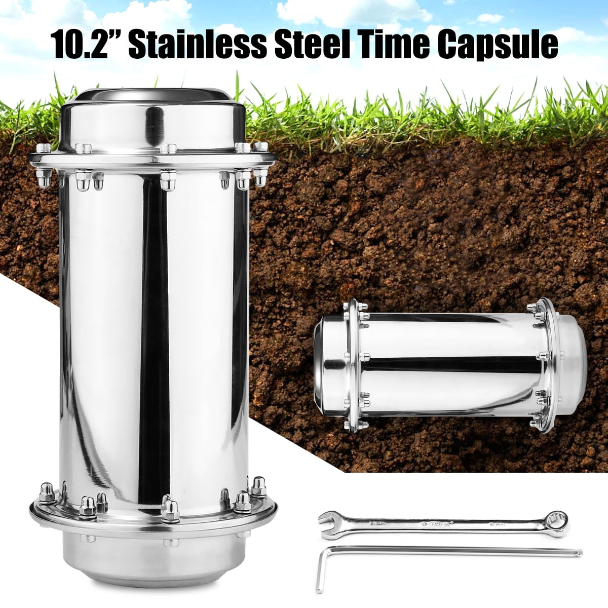 10.2'' Stainless Steel Time Capsule Lock Container Storage Waterproof