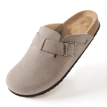Women's Suede Clog Sandals, Comfortable Slip-on Mules with Adjustable Buckle, Classic Casual Womens Shoes for All-Day Wear