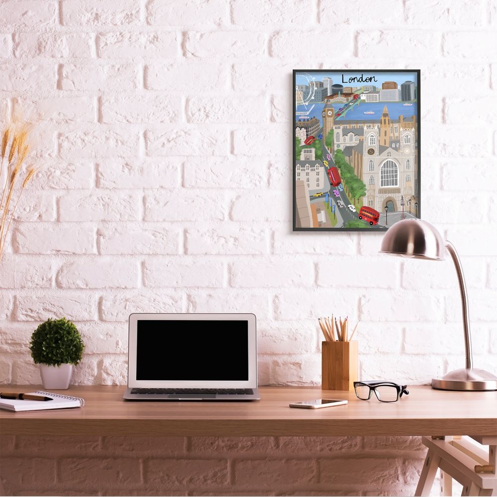 Stupell Industries European London Landmarks British City Skyline Architecture Framed Wall Art Design by Carla Daly, 24" x 30", Black Framed