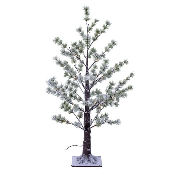 Vickerman 3' Green Frosted Mini Pine Twig Tree, Warm White 3mm Wide Angle LED lights.