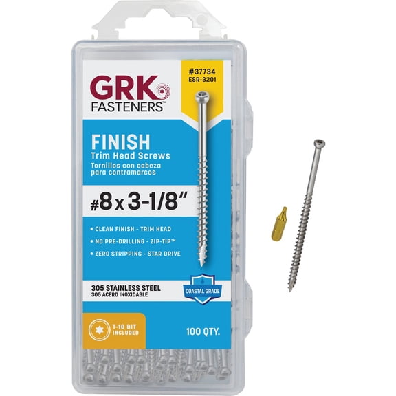 GRK 37734 Stainless Steel Finishing Trim Head Screw, #8 x 3-1/8"