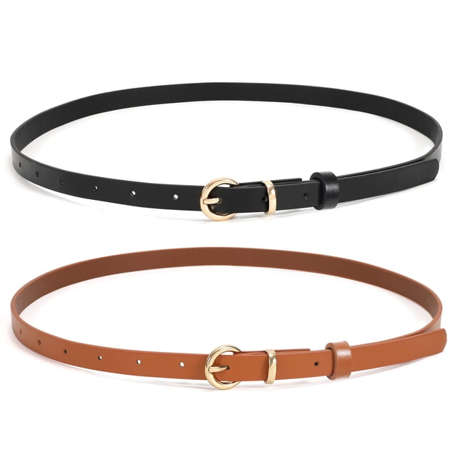 Pack de 2 cinturones finos de piel para mujer, cinturones estrechos, cinturones estrechos