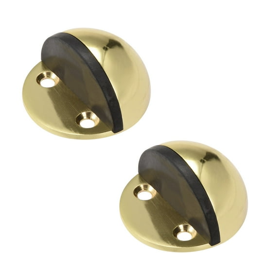 Floor Door Stopper with Rubber Bumper Adhesive/Screw Mounted Gold Tone 2Pcs