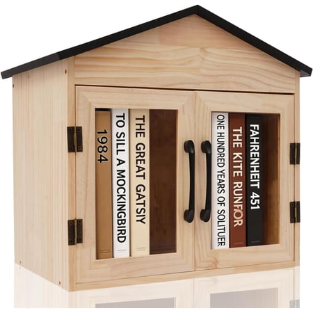 Mini Book Cabinet Box Indoor Book Exchange Cabinet- Solid Wood Community Sharing Box for Neighborhoods Schools Reading & Sharing Books (16.9 ×11 ×16.5 -A)