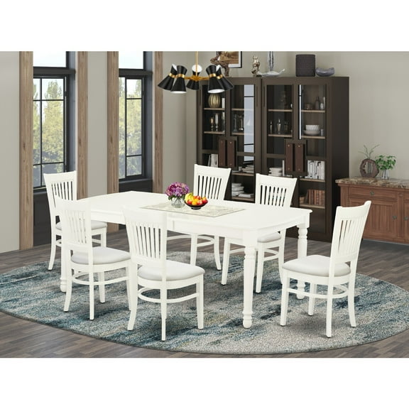 Mid Century Dining Table Set with 6 Chairs - Linen White Kitchen TableDining Room Set