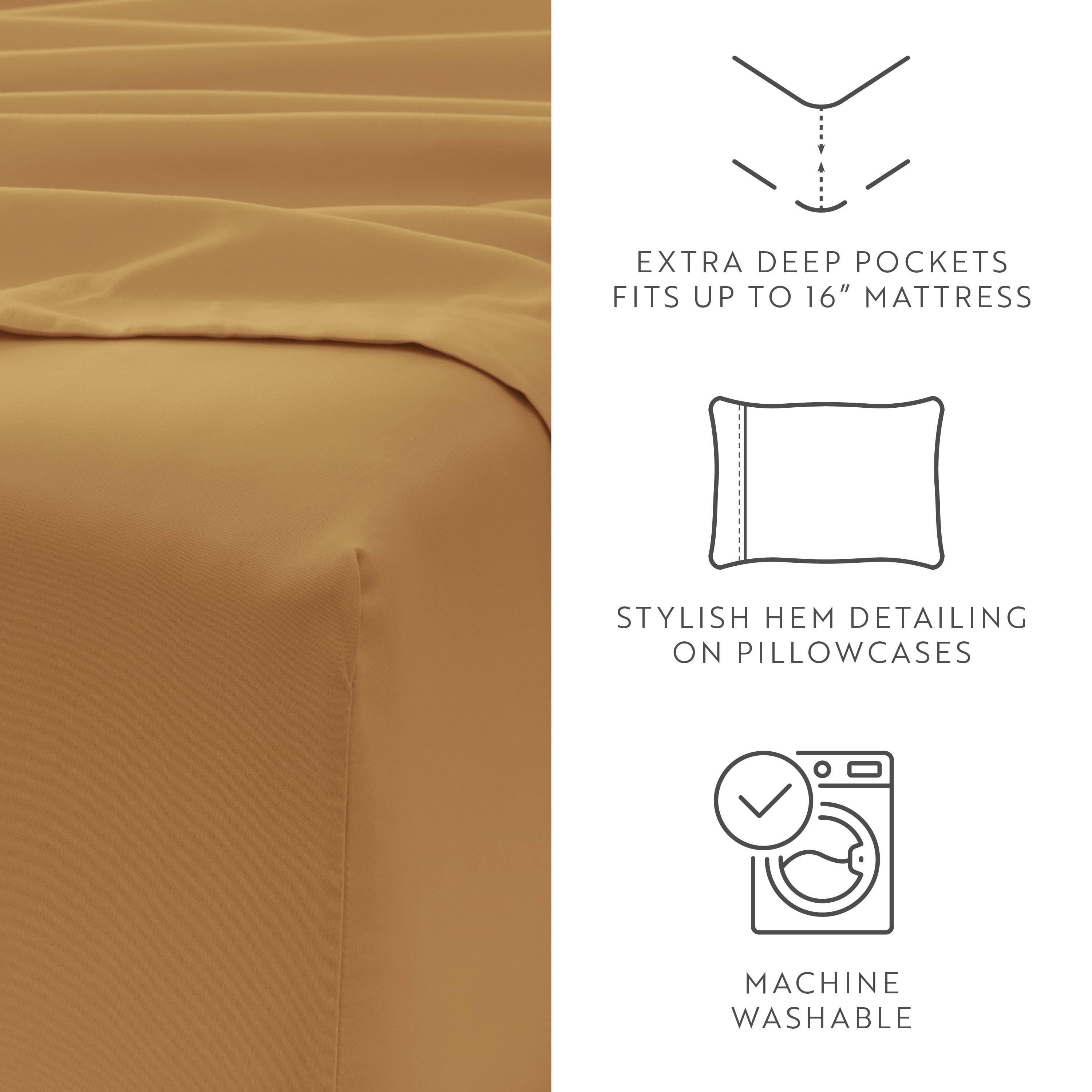 California King, Gold Solid Microfiber 6 Piece Bed Sheet Set, by Noble Linens