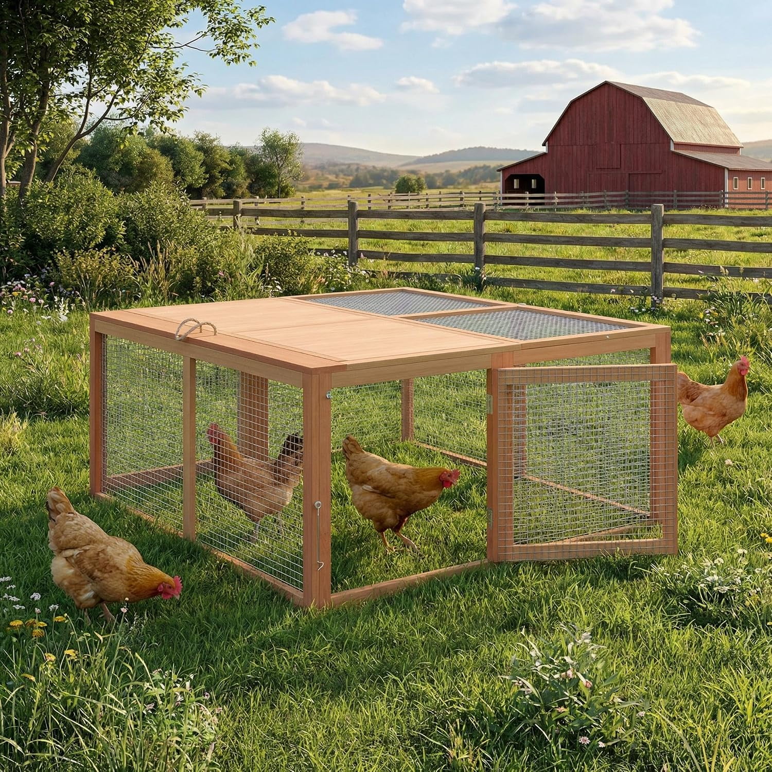 Folding Chicken Coop and Rabbit Hutch Portable Wooden Cage with Dual Doors Easy Setup for Indoor/Outdoor Use No Assembly Required