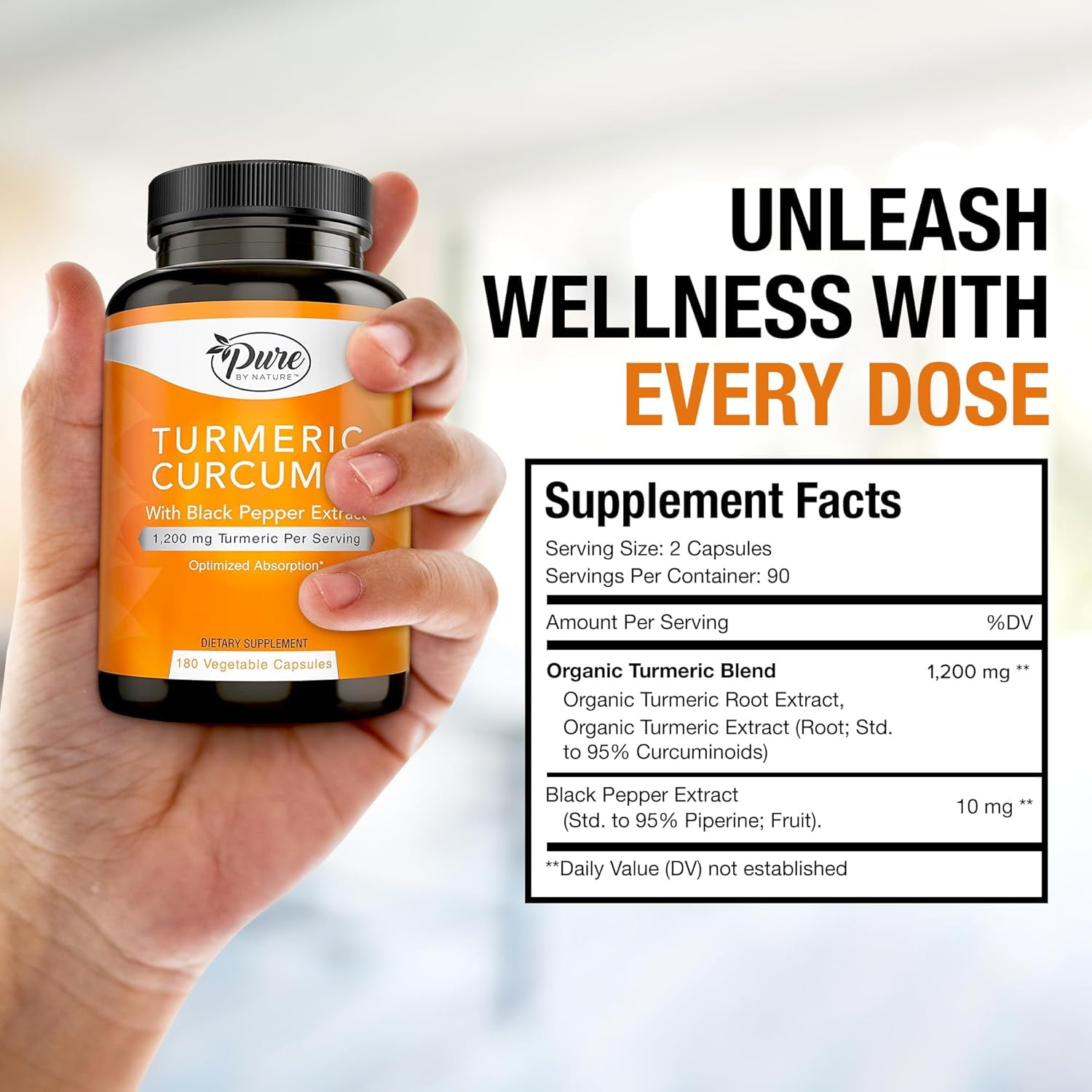 Pure By Nature Turmeric Curcumin with Black Pepper 1200 mg Capsules (180 Count)